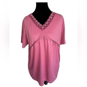 🆕Jenny vintage 90s/Y2K NWT ladies pink pullover beaded V-Neck tunic top size XL